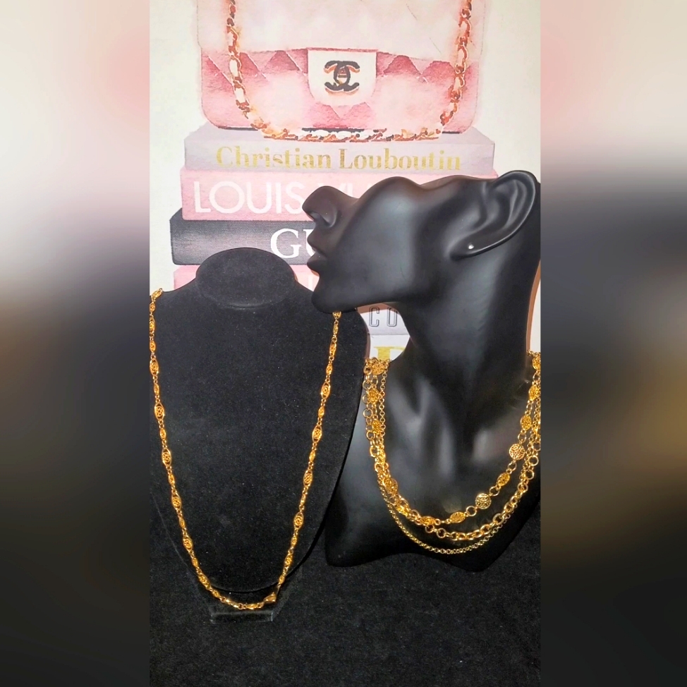 2vintage18k Over Stainless Steel Filigree & Muli Strand Necklsce